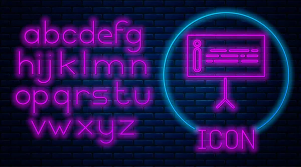 Lumineux Néon Icône Information Isolée Sur Fond Mur Briques Alphabet — Image vectorielle