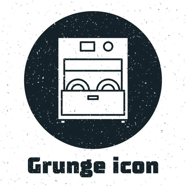Grunge Cocina Lavavajillas Icono Máquina Aislado Sobre Fondo Blanco Ilustración — Vector de stock