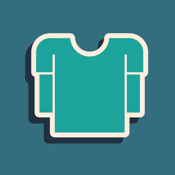 Green Long Sleeve Shirt Icon Isolated Blue Background Long Shadow — 스톡 벡터