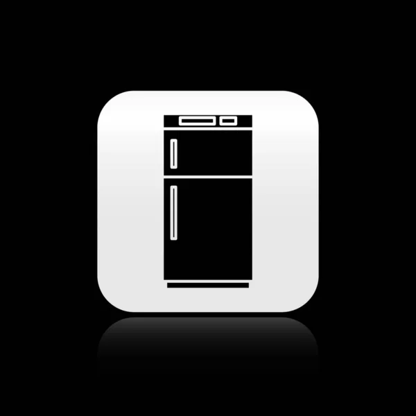 Schwarzes Kühlschranksymbol Isoliert Auf Schwarzem Hintergrund Kühlschrank Mit Gefrierfach Kühlschrank — Stockvektor