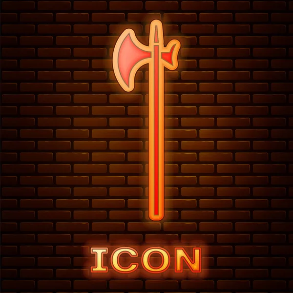 Glowing Neon Medieval Halberd Icon Isolated Brick Wall Background Medieval — Stock Vector