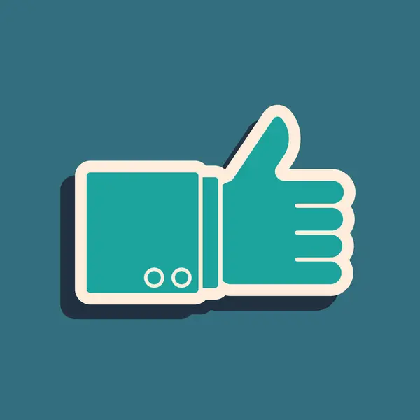 Green Hand Thumb Icon Isolated Blue Background Long Shadow Style — 스톡 벡터
