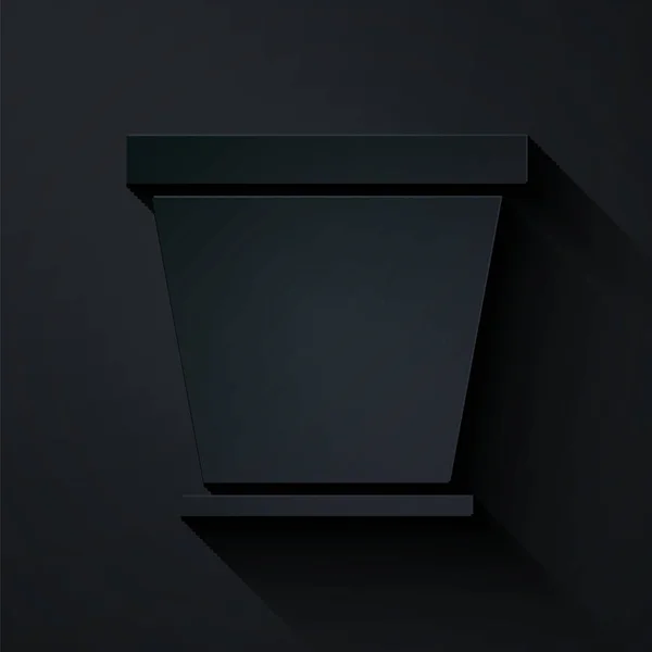 Papier Découpé Icône Pot Fleurs Isolé Sur Fond Noir Style — Image vectorielle