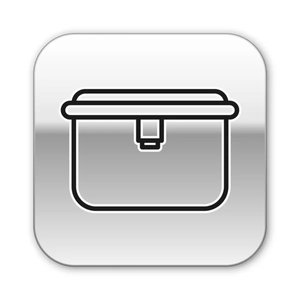Czarna Linia Lunch Box Ikona Izolowana Białym Tle Srebrny Przycisk — Wektor stockowy