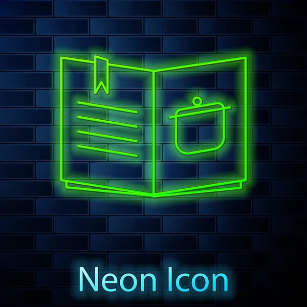 Glödande Neon Linje Kokbok Ikon Isolerad Tegel Vägg Bakgrund Matlagningsbok — Stock vektor