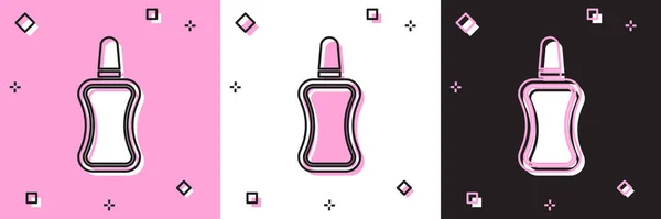 设置指甲抛光瓶子图标隔离在粉红和白 黑色背景 病媒图解 — 图库矢量图片