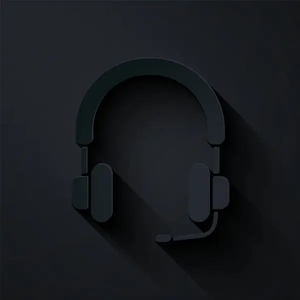 Paper Cut Headphones Icon Isolated Black Background Earphones Concept Listening — Stock Vector