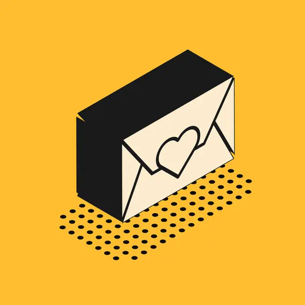 Isometric Envelope Valentine Heart Icon Isolated Yellow Background Message Love — Stock Vector