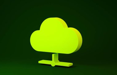Sarı Ağ bulut bağlantı simgesi yeşil arkaplanda izole edildi. Sosyal teknoloji. Bulut hesaplama konsepti. Minimalizm kavramı. 3d illüstrasyon 3B canlandırma