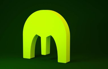 Sarı Ortaçağ demir miğferi, yeşil arka planda izole edilmiş kafa koruma ikonu. Minimalizm kavramı. 3d illüstrasyon 3d canlandırma