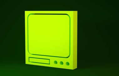 Sarı Elektronik ölçek simgesi yeşil arkaplanda izole edildi. Ağırlık ölçüm aletleri. Minimalizm kavramı. 3d illüstrasyon 3B canlandırma