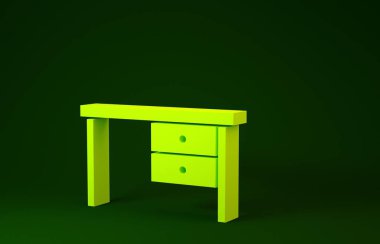 Sarı Ofis masa simgesi yeşil arkaplanda izole edildi. Minimalizm kavramı. 3d illüstrasyon 3B canlandırma