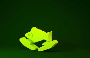 Yellow Fish care icon isolated on green background. Minimalism concept. 3d illustration 3D render