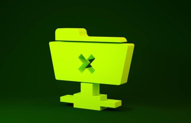 Sarı Ftp iptal işlem simgesi yeşil arkaplanda izole edildi. Yazılım güncellemesi, transfer protokolü, yönlendirici, takım çalışması araç yönetimi, kopyalama işlemi. Minimalizm kavramı. 3d illüstrasyon 3d canlandırma