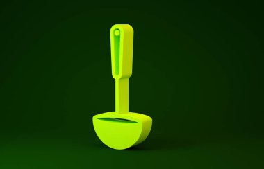 Sarı Mutfak kepçe simgesi yeşil arkaplanda izole edildi. Mutfak aletleri. Çatal kaşık tabelası. Minimalizm kavramı. 3d illüstrasyon 3B canlandırma