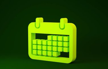 Yeşil arkaplanda sarı takvim simgesi izole edildi. Minimalizm kavramı. 3d illüstrasyon 3d canlandırma