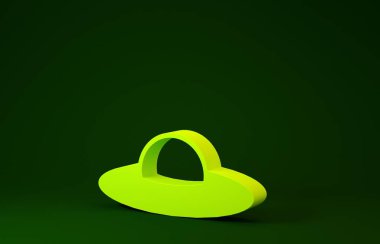 Sarı Ufo uçan uzay gemisi simgesi yeşil arkaplanda izole edildi. Uçan daire. Uzaylı uzay gemisi. Gelecekteki bilinmeyen uçan nesne. Minimalizm kavramı. 3d illüstrasyon 3d canlandırma