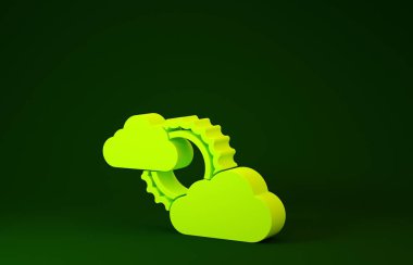 Sarı Güneş ve bulut hava durumu ikonu yeşil zeminde izole edildi. Minimalizm kavramı. 3d illüstrasyon 3B canlandırma