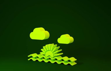 Sarı Günbatımı simgesi yeşil arkaplanda izole edildi. Minimalizm kavramı. 3d illüstrasyon 3B canlandırma