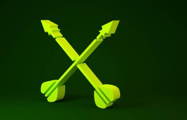 Yellow Medieval crossed arrows icon isolated on green background. Medieval weapon. Minimalism concept. 3d illustration 3D render