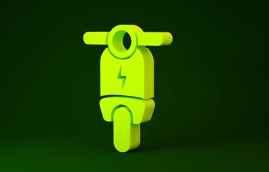 Yeşil arka planda sarı elektrikli scooter ikonu izole edildi. Minimalizm kavramı. 3d illüstrasyon 3d canlandırma