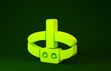 Sarı Başlı el feneri simgesi yeşil arkaplanda izole edildi. Turist el feneri. Kamp lambası. Minimalizm kavramı. 3d illüstrasyon 3d canlandırma