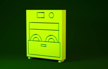 Sarı Mutfak bulaşık makinesi simgesi yeşil arka planda izole edilmiş. Minimalizm kavramı. 3d illüstrasyon 3B canlandırma