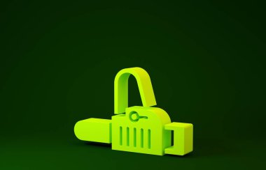 Yellow Chainsaw icon isolated on green background. Minimalism concept. 3d illustration 3D render