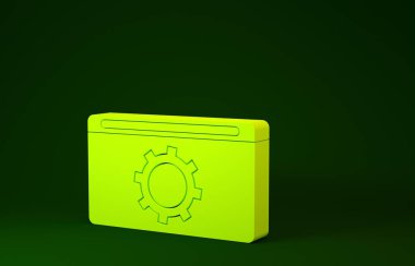Yellow Setting icon isolated on green background. Adjusting, service, maintenance, repair, fixing. Minimalism concept. 3d illustration 3D render