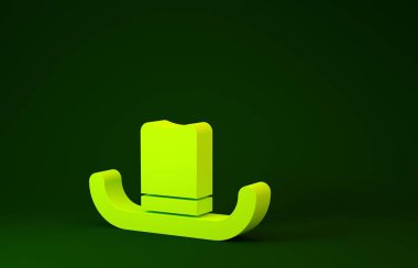 Yellow Man hat with ribbon icon isolated on green background. Minimalism concept. 3d illustration 3D render