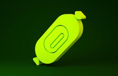 Yellow Salami sausage icon isolated on green background. Meat delicatessen product. Minimalism concept. 3d illustration 3D render