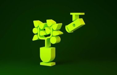 Sarı Akıllı tarım teknolojisi. Uygulama simgesindeki tarım otomasyon sistemi yeşil arka planda izole edilmiş. Minimalizm kavramı. 3d illüstrasyon 3d canlandırma