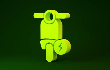 Yeşil arka planda sarı elektrikli scooter ikonu izole edildi. Minimalizm kavramı. 3d illüstrasyon 3d canlandırma
