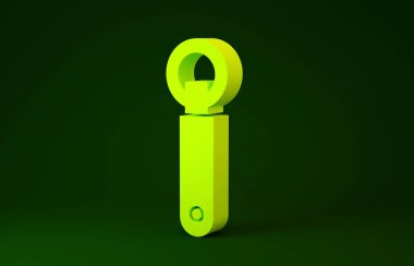 Yeşil arkaplanda sarı şişe açma simgesi izole edildi. Minimalizm kavramı. 3d illüstrasyon 3B canlandırma