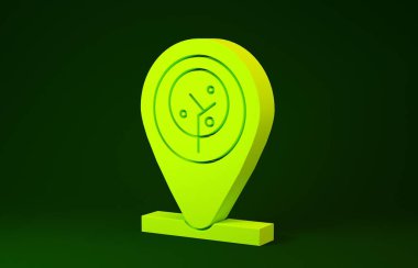 Yellow Location and tree icon isolated on green background. Minimalism concept. 3d illustration 3D render