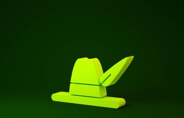Sarı Oktoberfest şapka simgesi yeşil arkaplanda izole edildi. Tüylü avcı şapkası. Alman şapkası. Minimalizm kavramı. 3d illüstrasyon 3d canlandırma