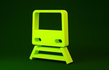 Sarı Tren simgesi yeşil arkaplanda izole edildi. Toplu taşıma sembolü. Metro treni nakliyesi. Metro yeraltı. Minimalizm kavramı. 3d illüstrasyon 3d canlandırma