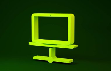 Sarı Bilgisayar ağı simgesi yeşil arkaplanda izole edildi. Laptop ağı. İnternet bağlantısı. Minimalizm kavramı. 3d illüstrasyon 3d canlandırma