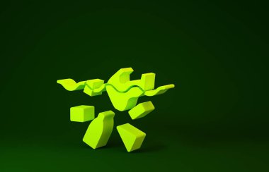 Yeşil arka planda izole edilmiş okyanus ikonu kirliliği sorunu. Çöpler, plastikler, denizdeki poşetler. Minimalizm kavramı. 3d illüstrasyon 3d canlandırma