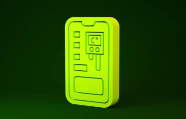 Sarı Akıllı tarım sistemi mobil uygulama simgesi yeşil arkaplanda izole edildi. Minimalizm kavramı. 3d illüstrasyon 3d canlandırma