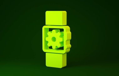 Sarı Akıllı ayar simgesi yeşil arkaplanda izole edildi. Akıllı saat ayarları. Minimalizm kavramı. 3d illüstrasyon 3d canlandırma