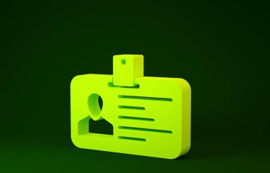 Yeşil arka planda sarı kimlik ikonu izole edildi. Sunum için, şirketin kimliği için, reklam için kullanılabilir. Minimalizm kavramı. 3d illüstrasyon 3B canlandırma
