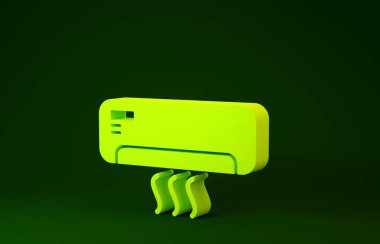 Yeşil arka planda temiz hava ikonu olan sarı klima. Sistemin havalandırmasını böl. Soğuk ve soğuk iklim kontrol sistemi. Minimalizm kavramı. 3d illüstrasyon 3d canlandırma