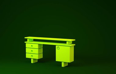 Sarı Ofis masa simgesi yeşil arkaplanda izole edildi. Minimalizm kavramı. 3d illüstrasyon 3B canlandırma