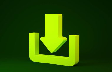 Sarı İndirme simgesi yeşil arkaplanda izole edildi. Gönderme düğmesi. Sembolü yükle. Ok uçtan uca. Minimalizm kavramı. 3d illüstrasyon 3d canlandırma
