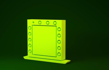 Yellow Makeup mirror with lights icon isolated on green background. Minimalism concept. 3d illustration 3D render