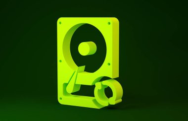 Yellow Hard disk drive HDD sync refresh icon isolated on green background. Minimalism concept. 3d illustration 3D render