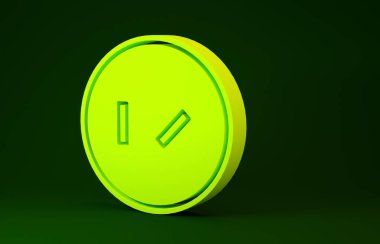 Yeşil arka planda sarı yuvarlak ahşap kalkan simgesi izole edildi. Güvenlik, güvenlik, koruma, mahremiyet, koruma kavramı. Minimalizm kavramı. 3d illüstrasyon 3d canlandırma