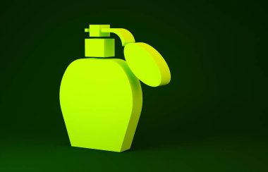 Yeşil arka planda sarı parfüm ikonu izole edildi. Minimalizm kavramı. 3d illüstrasyon 3B canlandırma