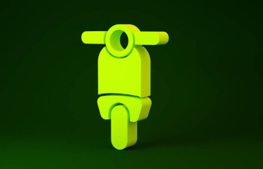 Yeşil arka planda sarı Scooter simgesi izole edildi. Minimalizm kavramı. 3d illüstrasyon 3B canlandırma